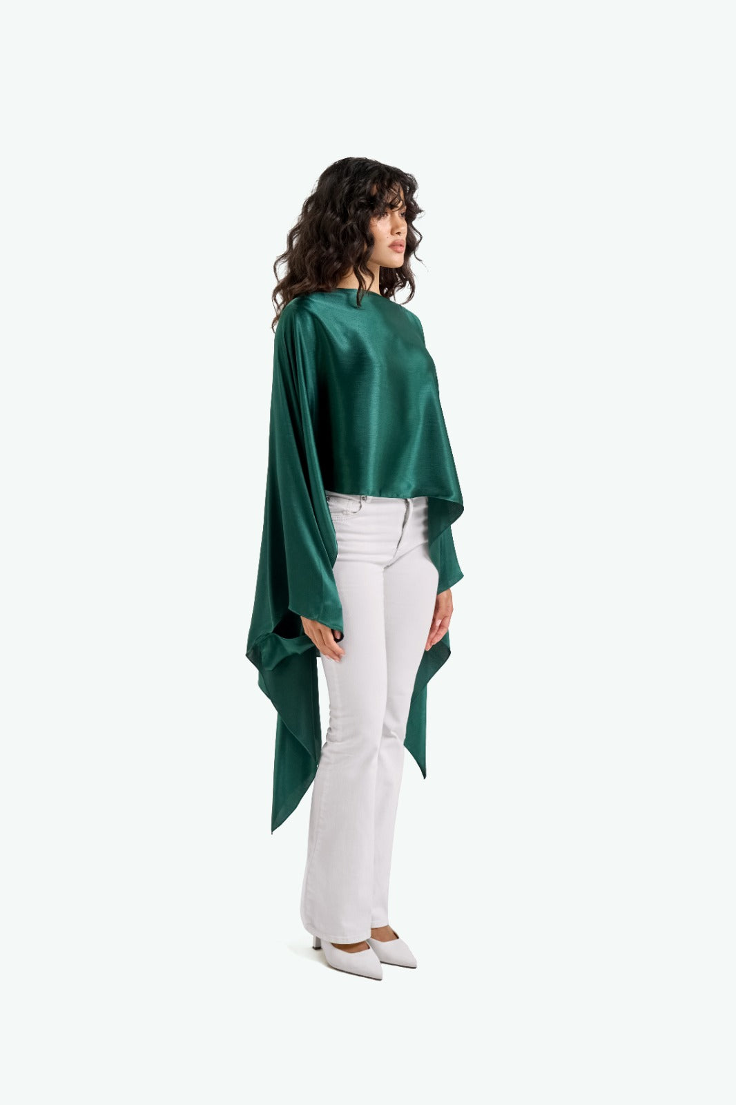 Emerald Green Breezy Satin Poncho