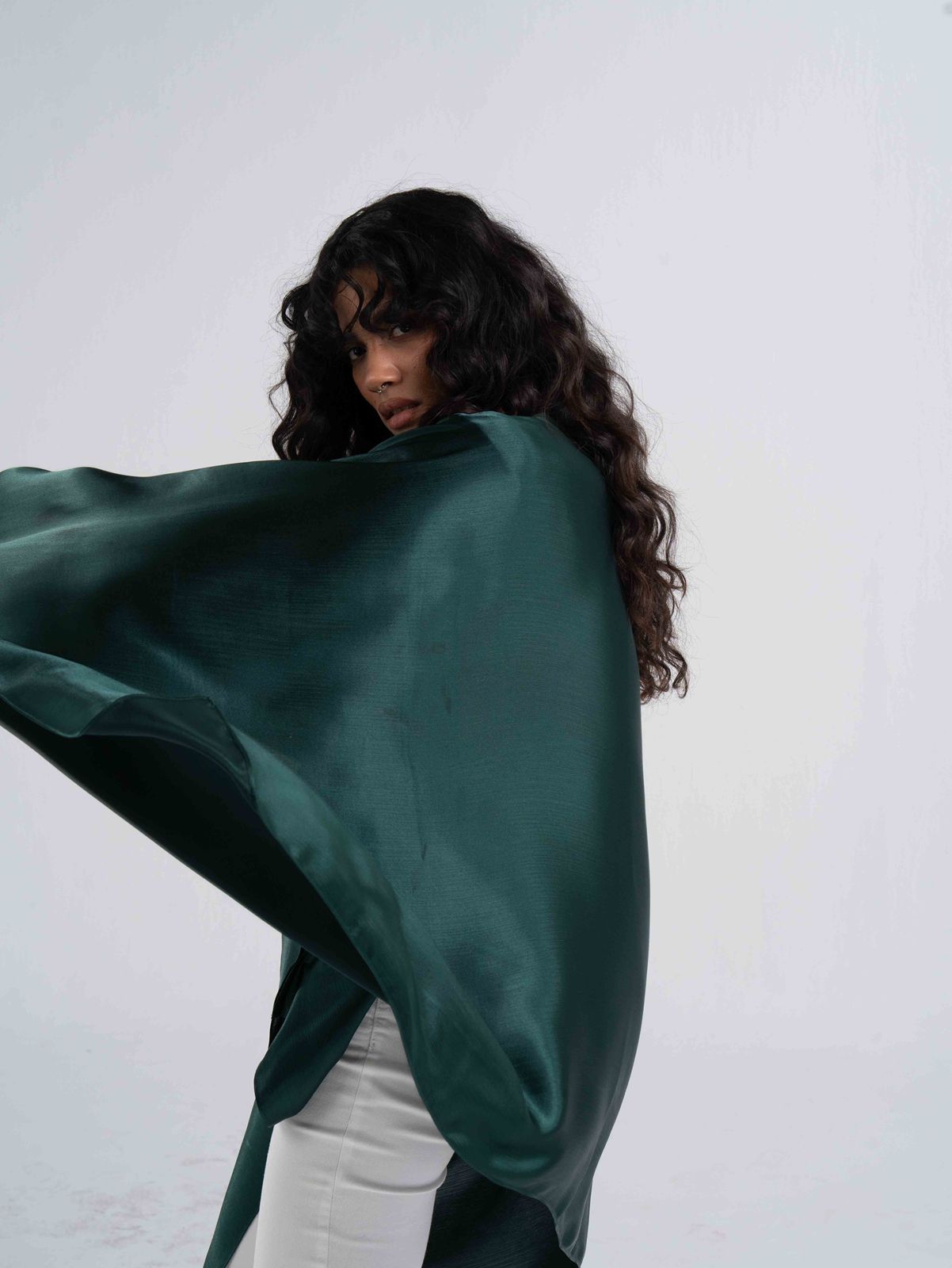 Emerald Green Breezy Satin Poncho