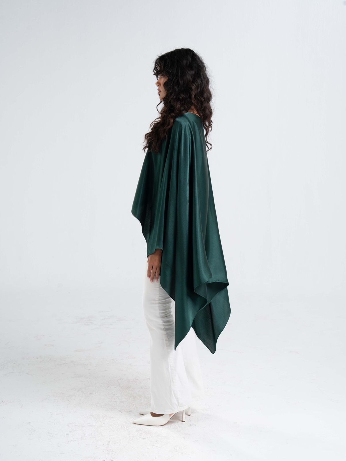 Emerald Green Breezy Satin Poncho