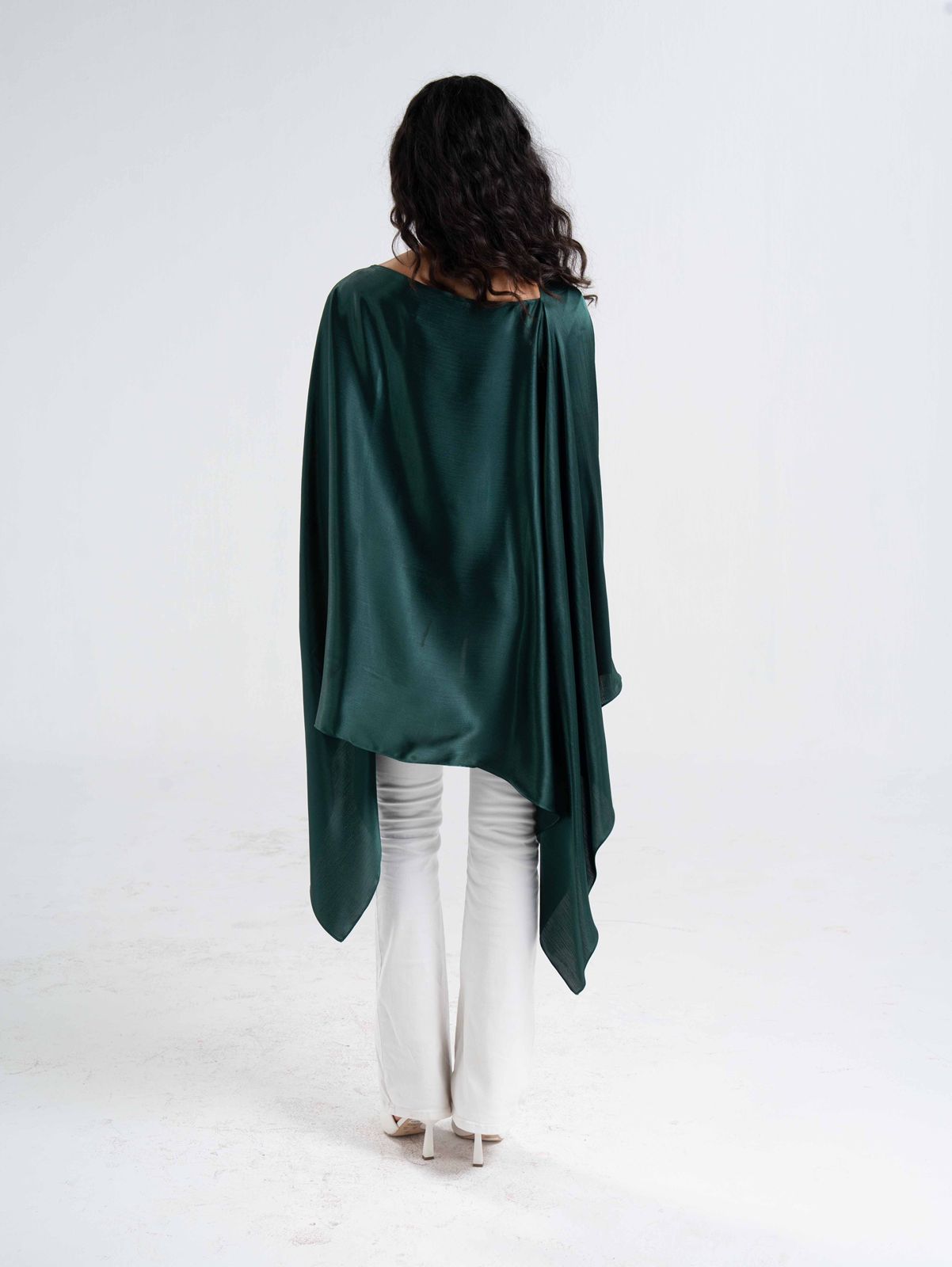Emerald Green Breezy Satin Poncho