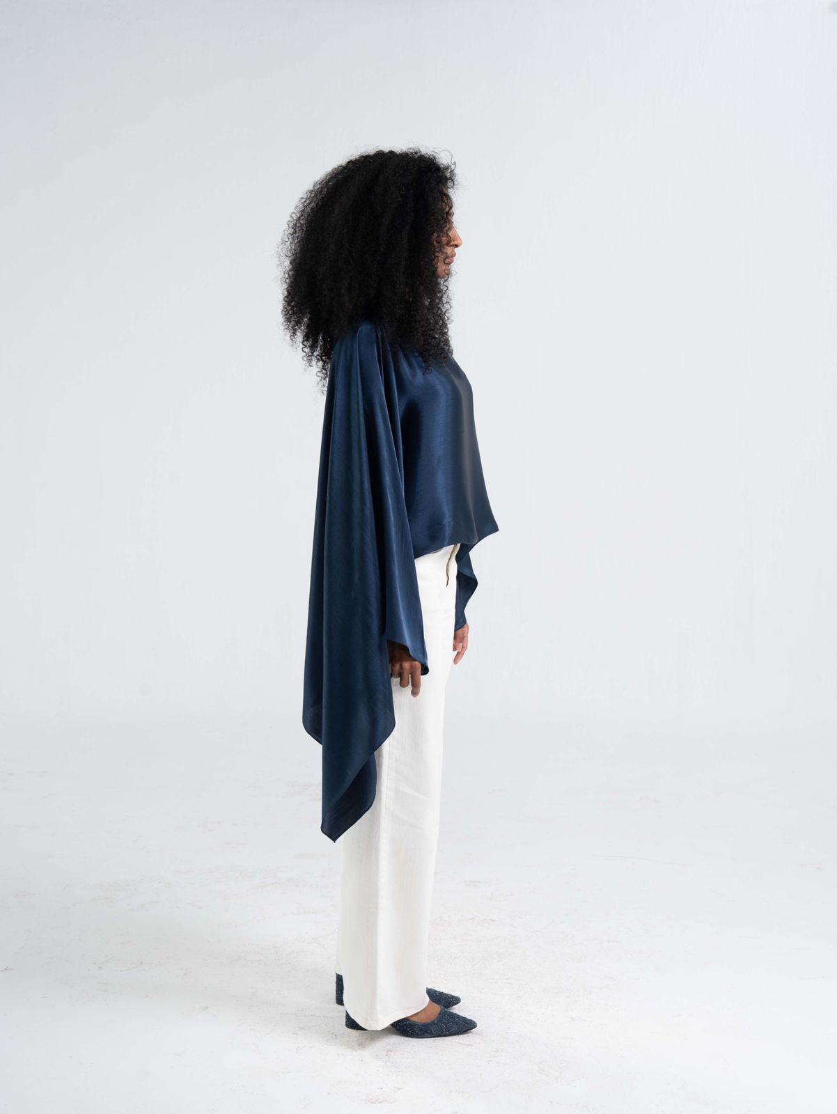 Blue Breezy Satin Poncho