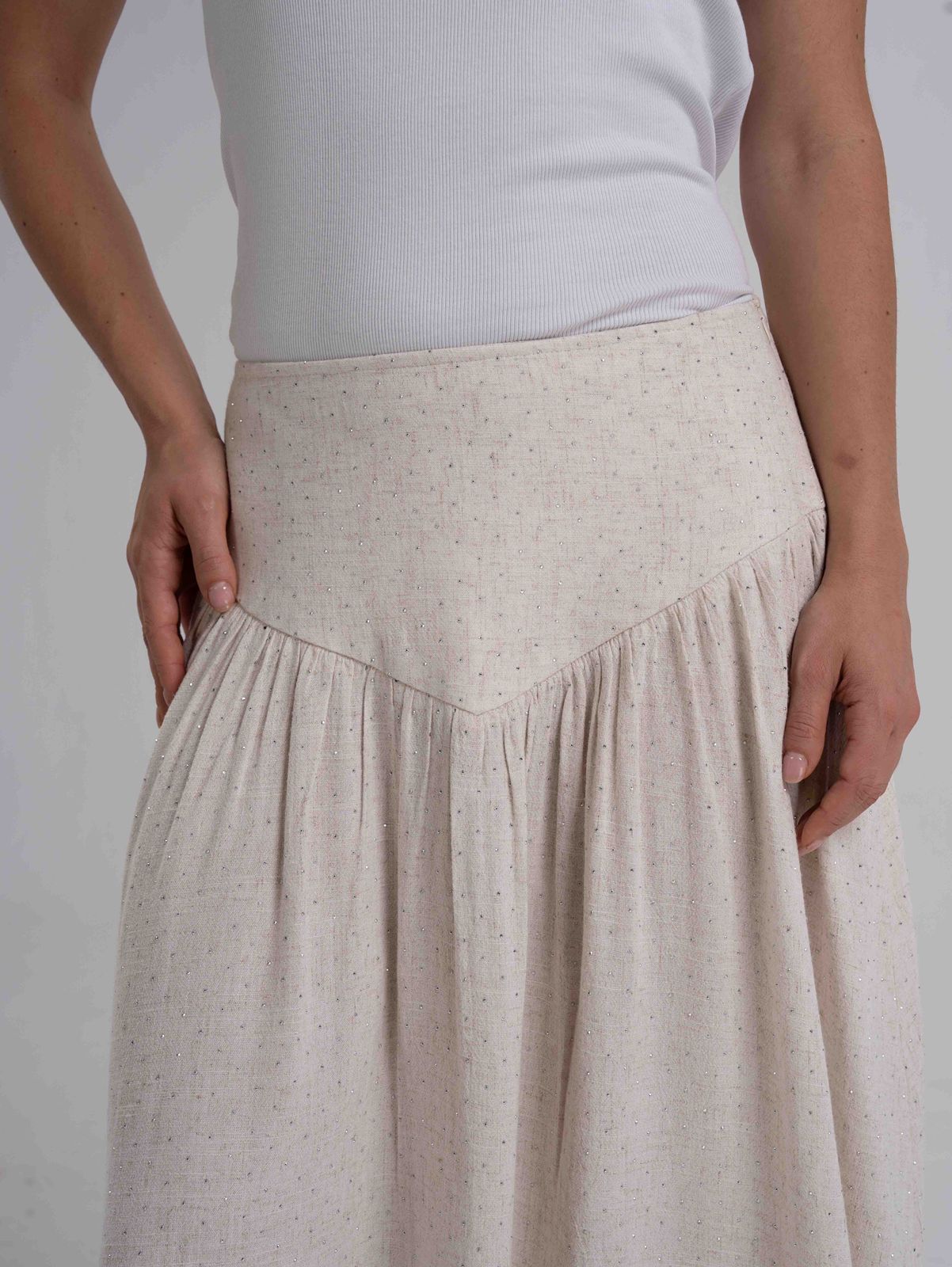 Strass Corset Beige Linen Skirt