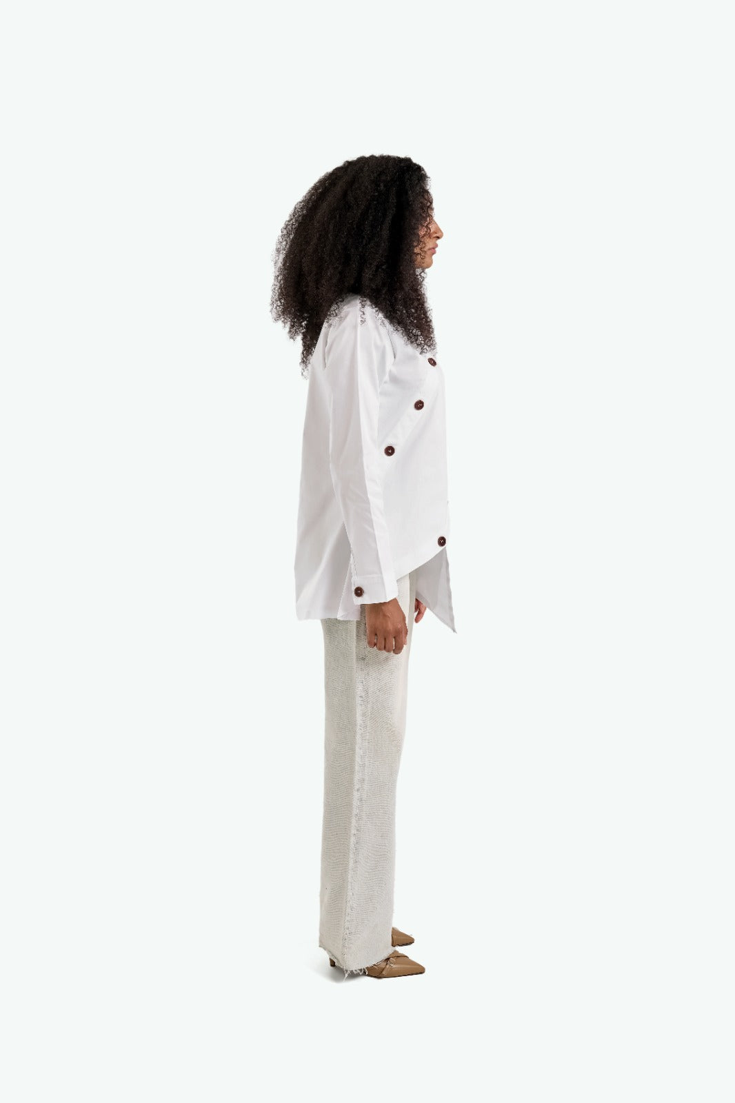 Asymmetric White Chemise with Wooden Buttons