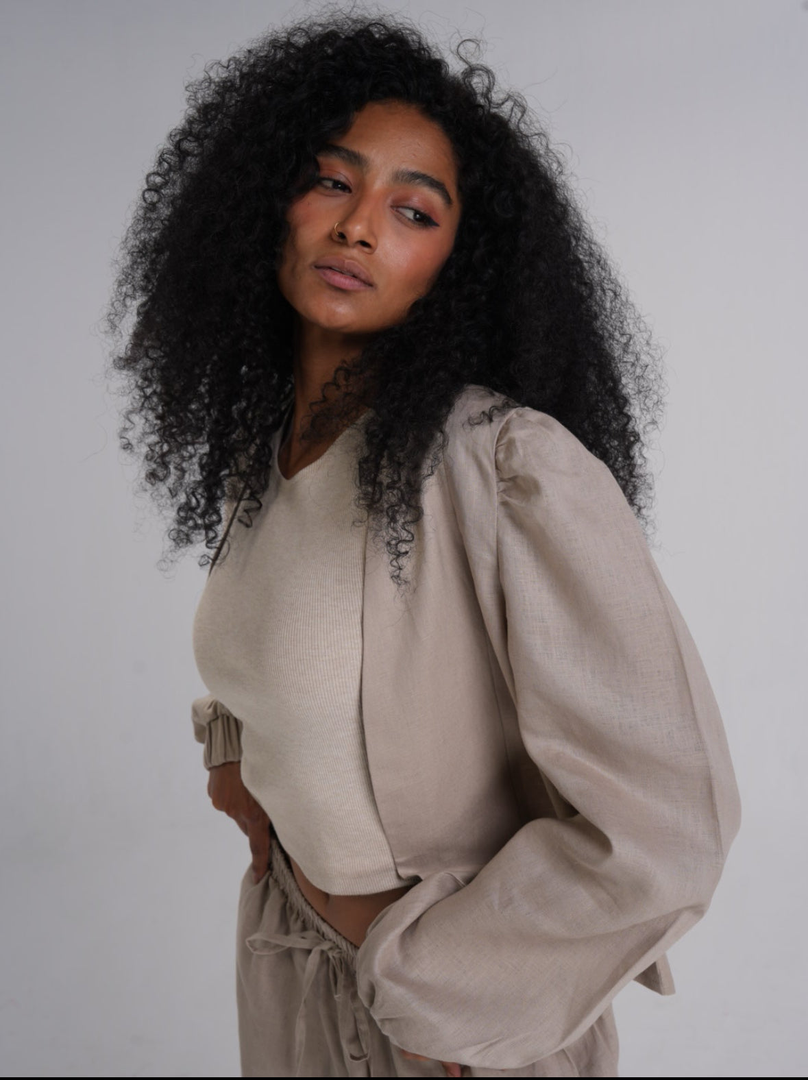 Linen Puffy Sleeves Top