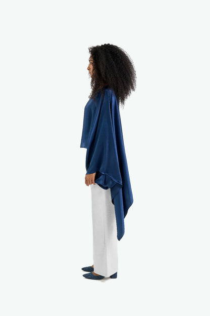 Blue Breezy Satin Poncho