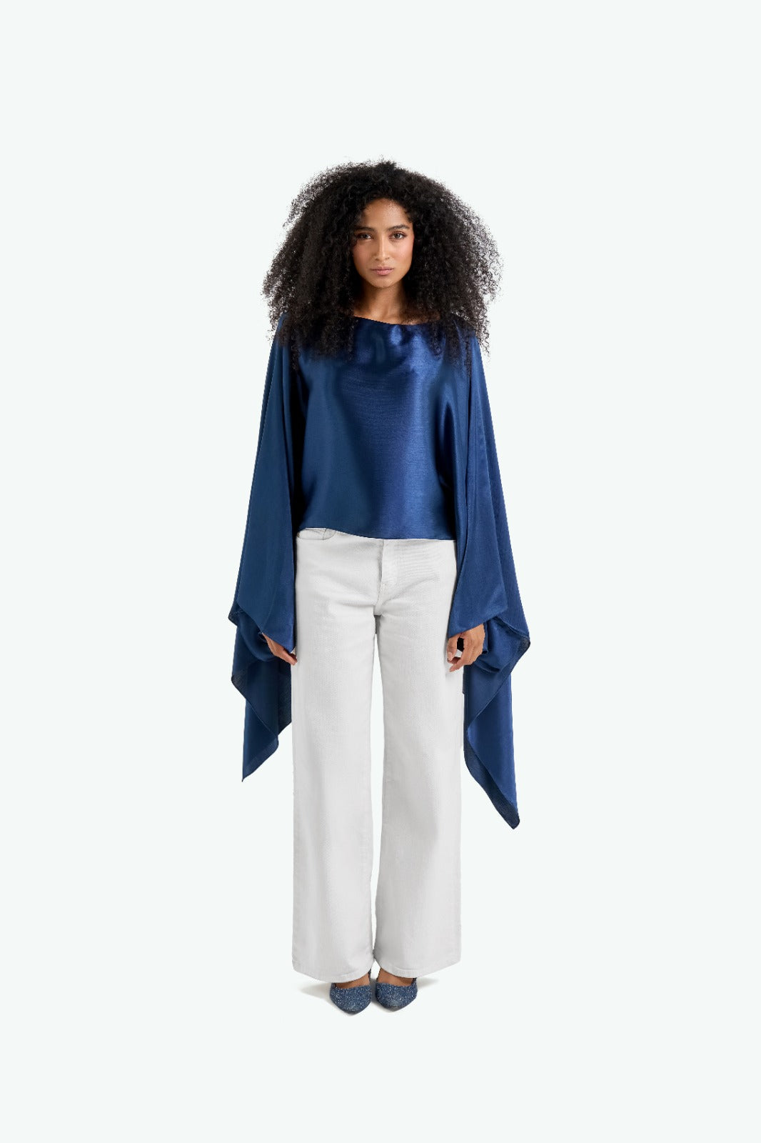 Blue Breezy Satin Poncho