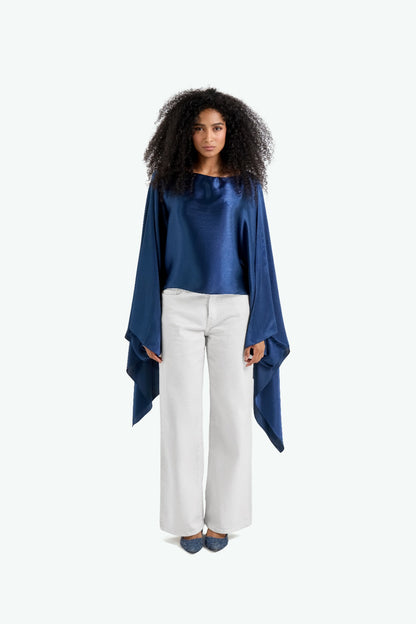 Blue Breezy Satin Poncho