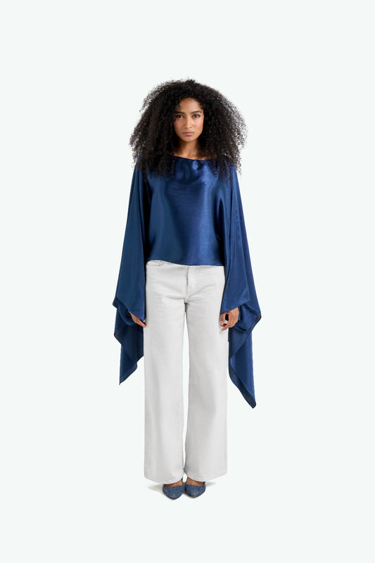 Blue Breezy Satin Poncho