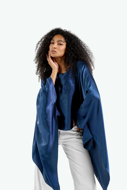 Blue Breezy Satin Poncho