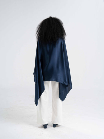 Blue Breezy Satin Poncho