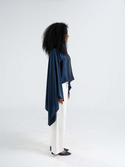 Blue Breezy Satin Poncho