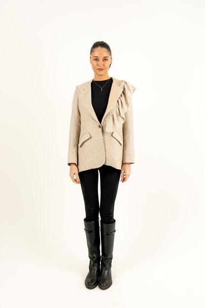 Ruffles Blazer In  Soft Biege