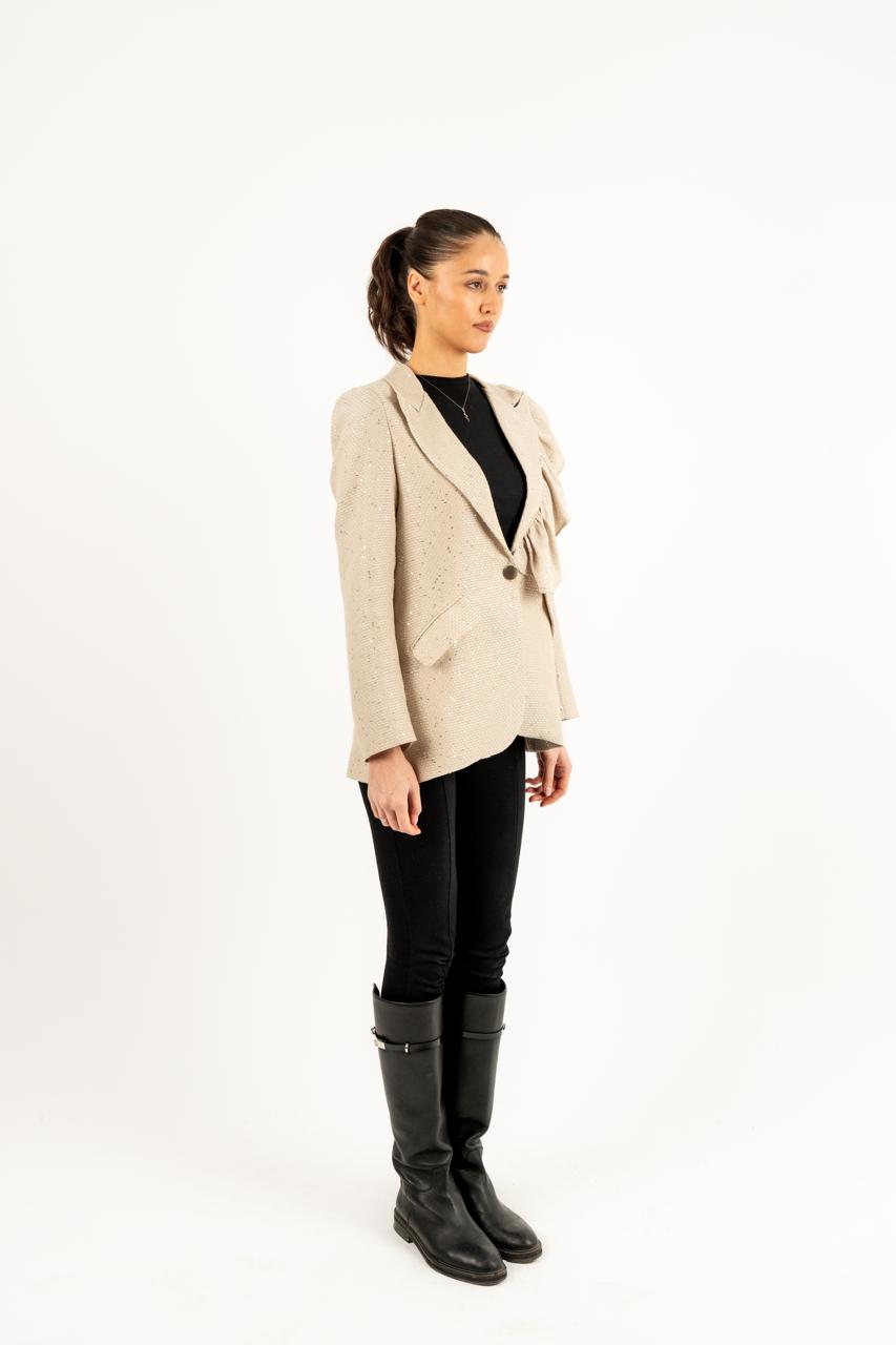 Ruffles Blazer In  Soft Biege