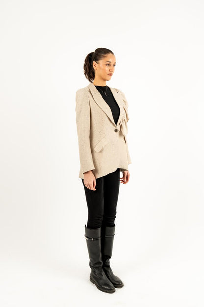 Ruffles Blazer In  Soft Biege