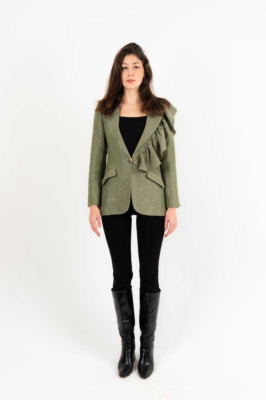 Ruffles Blazer In Olive