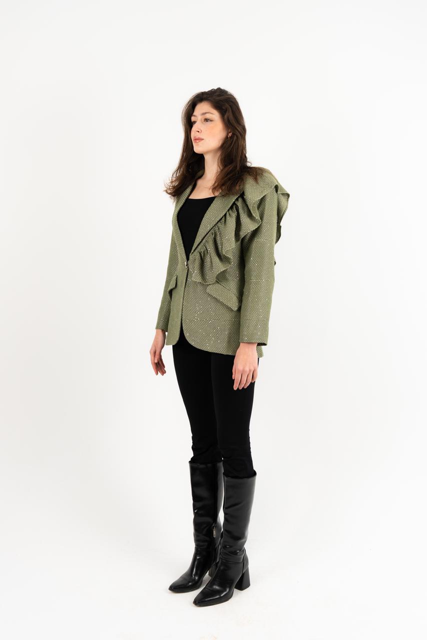 Ruffles Blazer In Olive