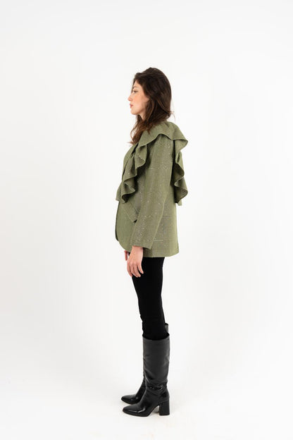 Ruffles Blazer In Olive