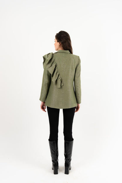 Ruffles Blazer In Olive