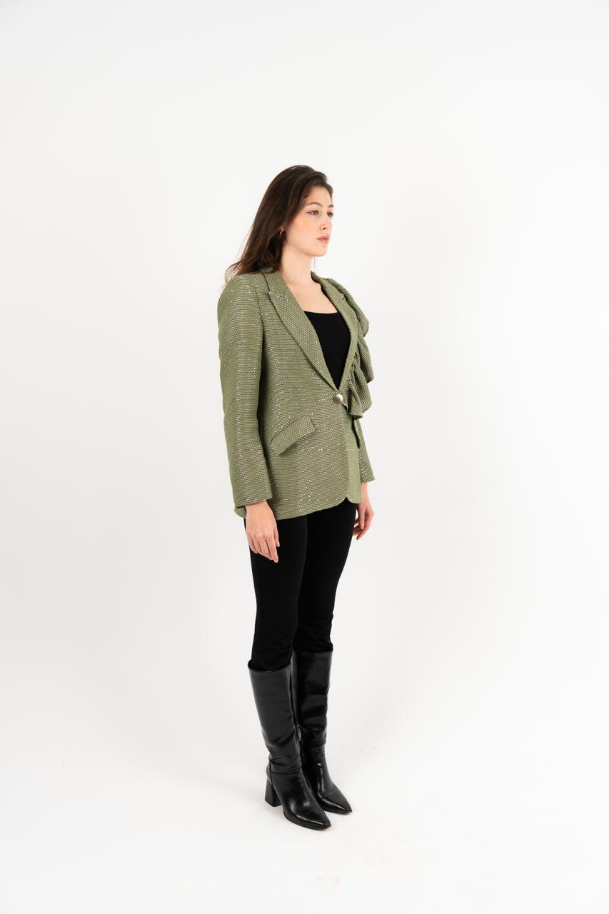 Ruffles Blazer In Olive