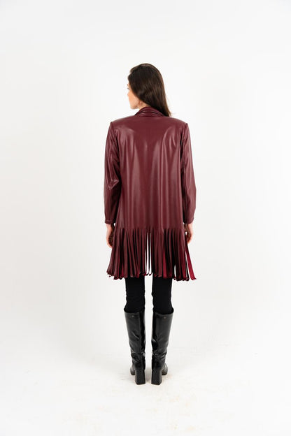 Burgundy Leather Fringes Jacket