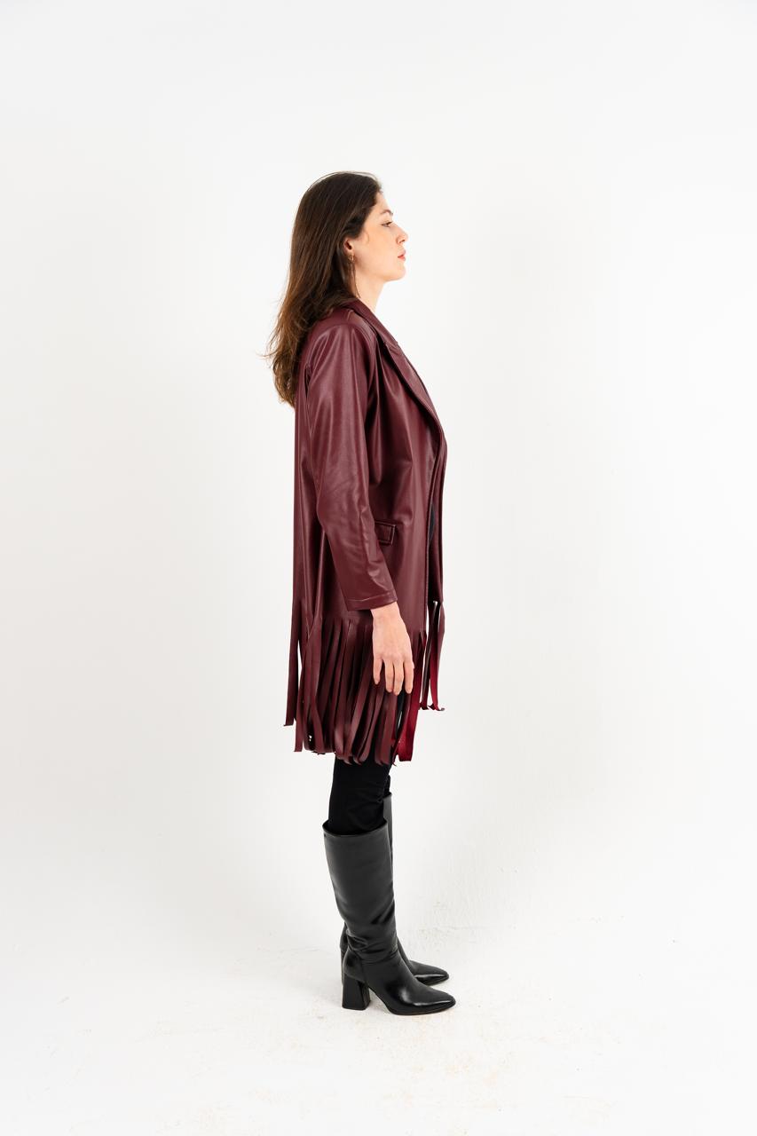 Burgundy Leather Fringes Jacket
