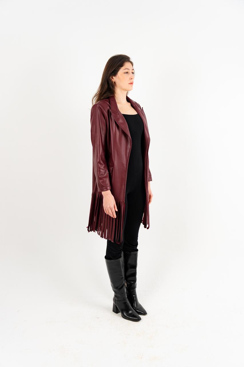 Burgundy Leather Fringes Jacket