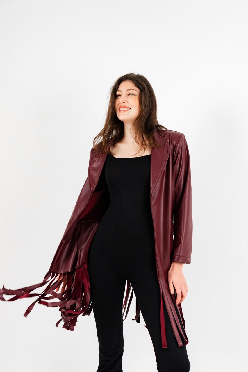 Burgundy Leather Fringes Jacket