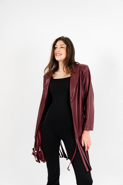Burgundy Leather Fringes Jacket