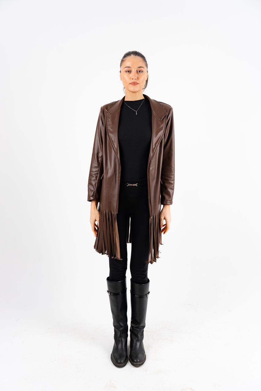 Brown Leather Fringes Jacket