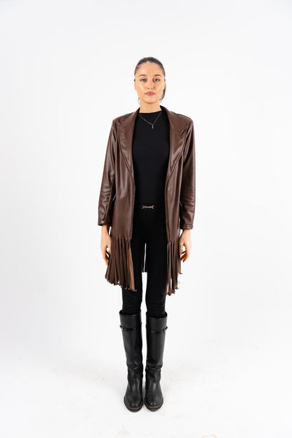 Brown Leather Fringes Jacket