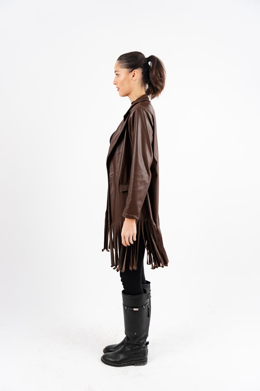 Brown Leather Fringes Jacket