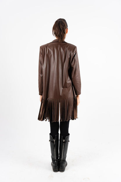 Brown Leather Fringes Jacket