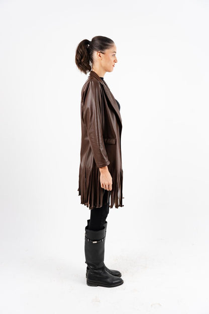 Brown Leather Fringes Jacket