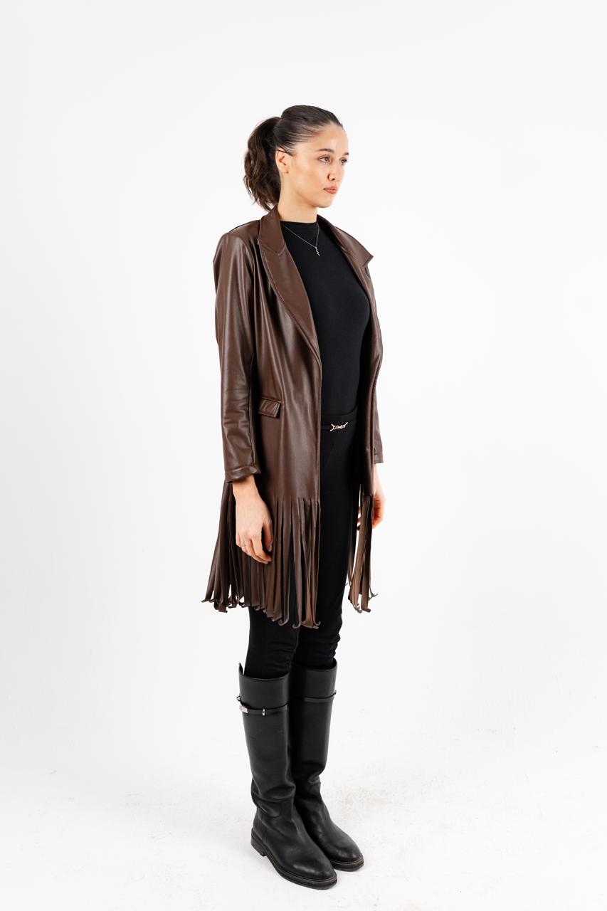 Brown Leather Fringes Jacket