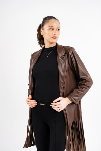 Brown Leather Fringes Jacket