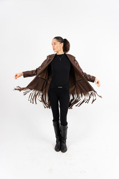 Brown Leather Fringes Jacket