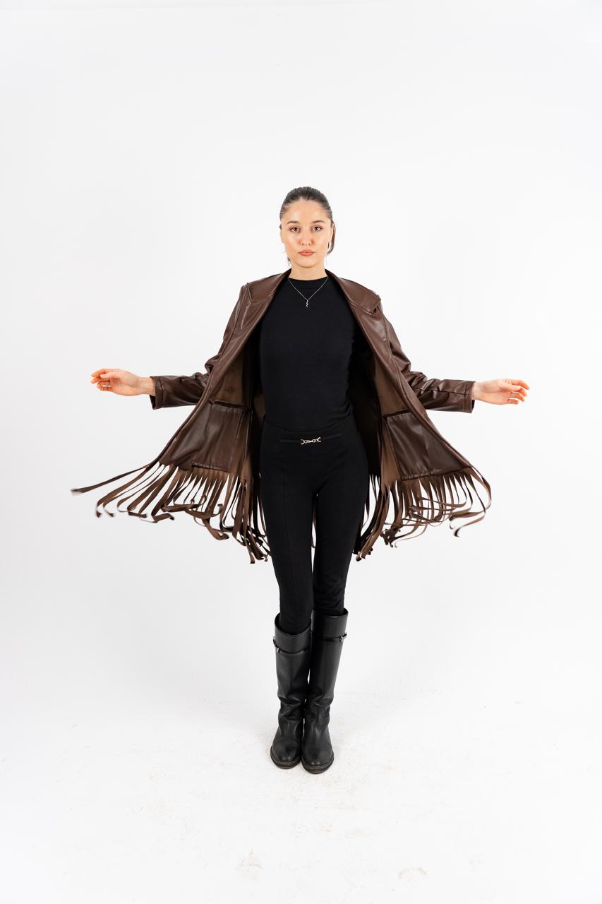 Brown Leather Fringes Jacket