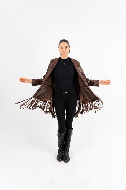 Brown Leather Fringes Jacket