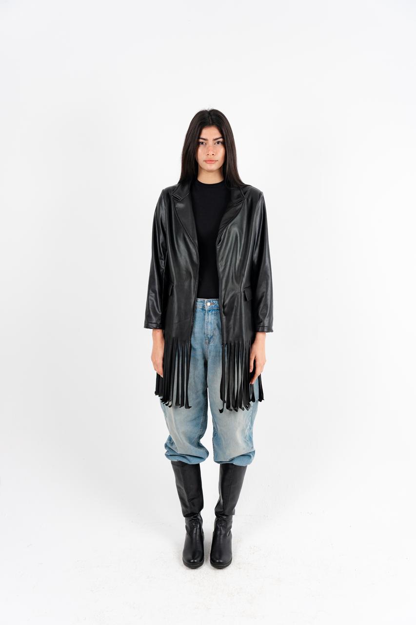 Black Leather Fringes Jacket