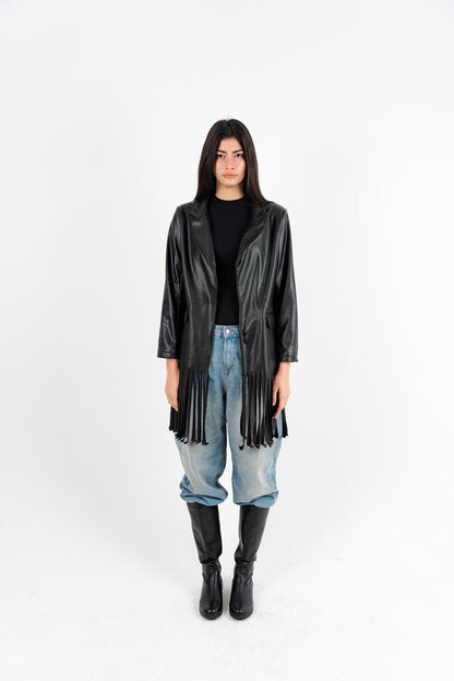 Black Leather Fringes Jacket