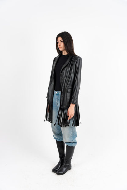 Black Leather Fringes Jacket