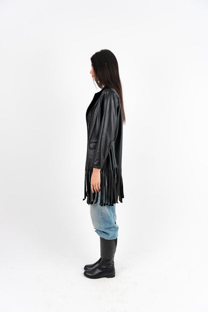 Black Leather Fringes Jacket