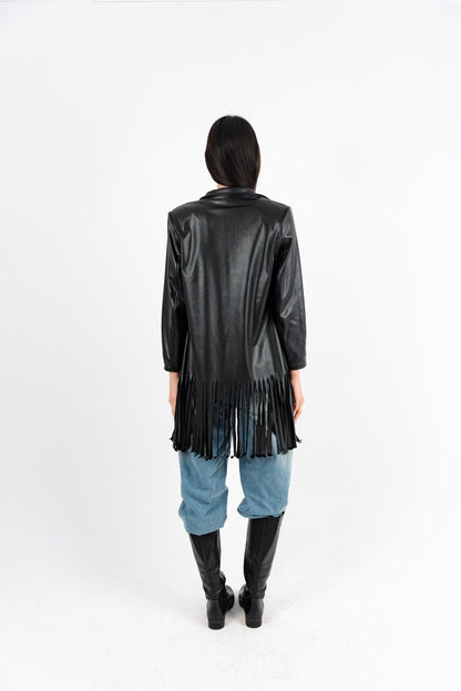 Black Leather Fringes Jacket