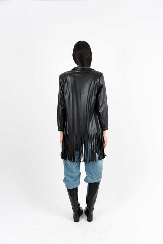 Black Leather Fringes Jacket