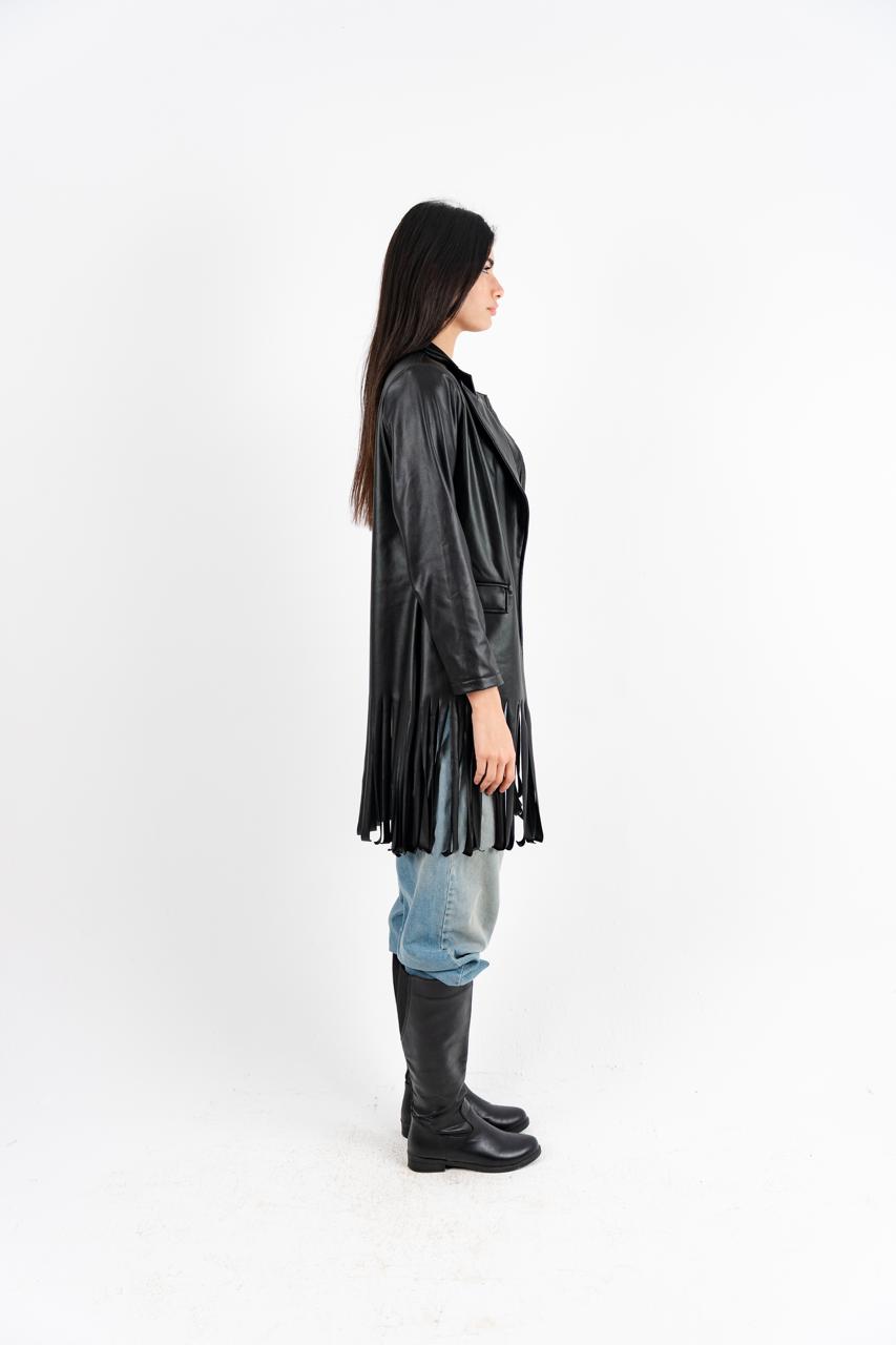 Black Leather Fringes Jacket