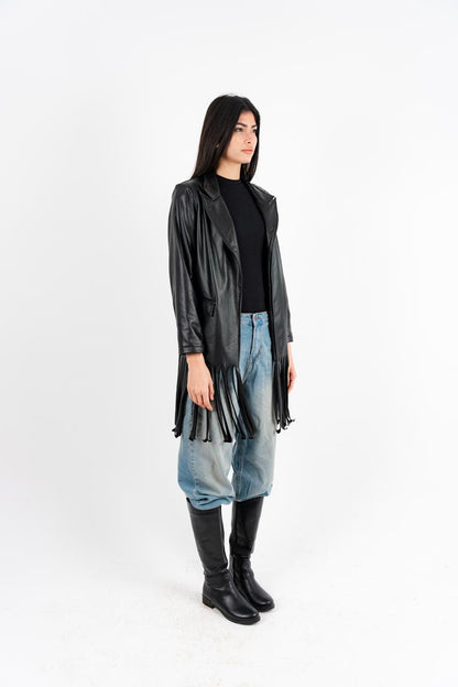 Black Leather Fringes Jacket