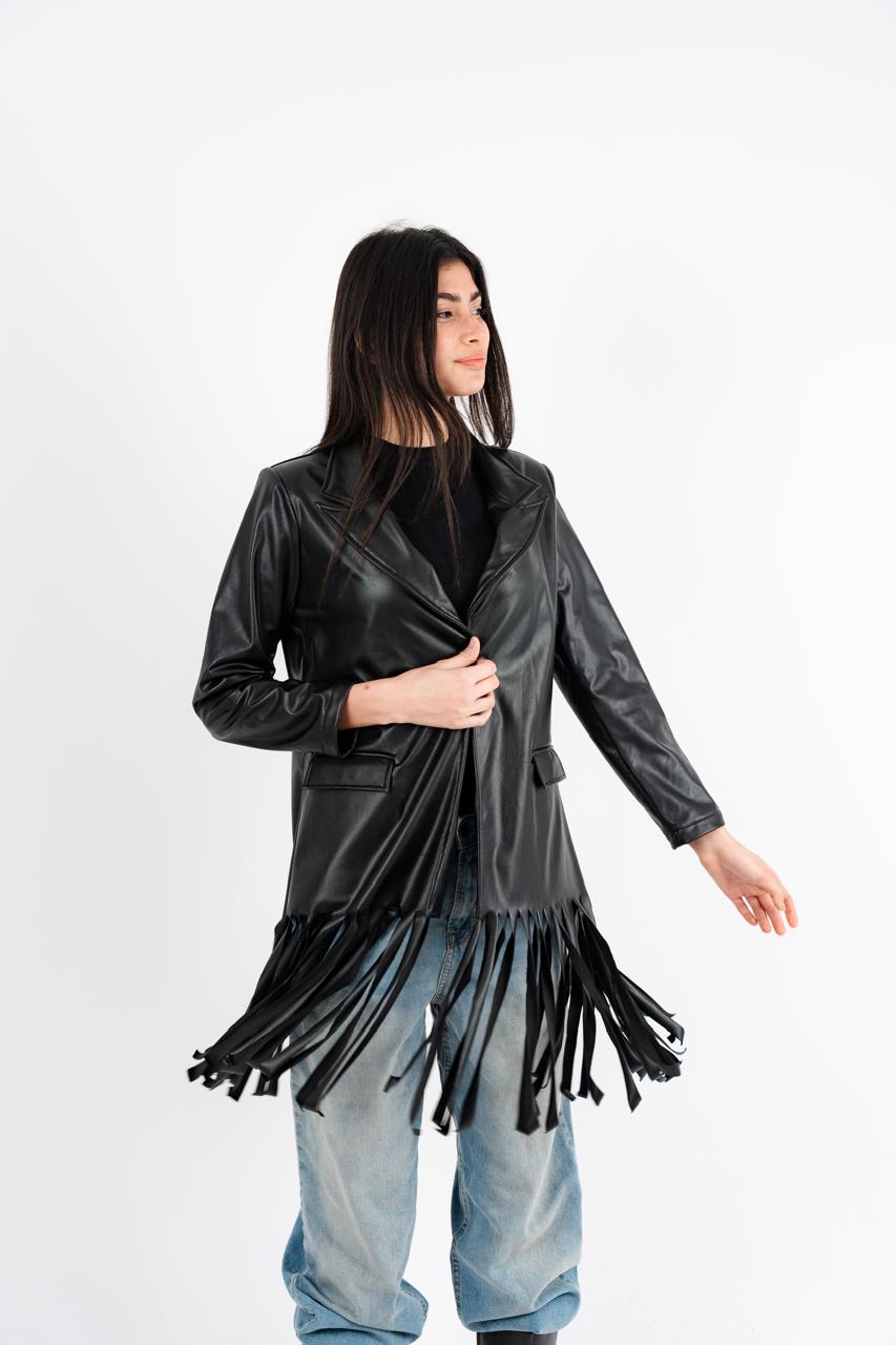 Black Leather Fringes Jacket