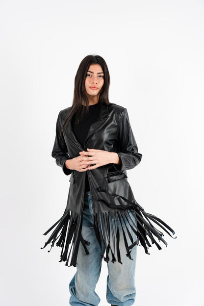 Black Leather Fringes Jacket