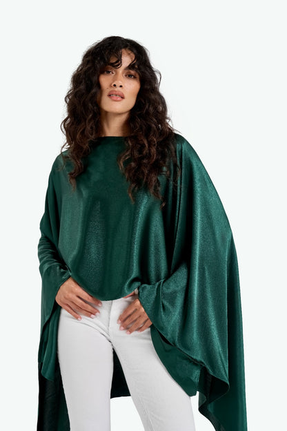 Emerald Green Breezy Satin Poncho