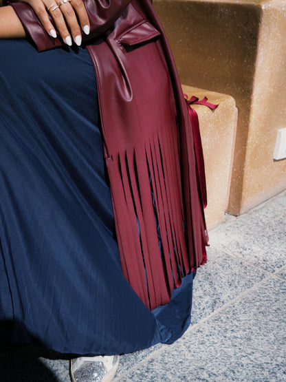 Burgundy Leather Fringes Jacket